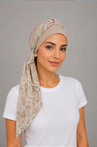 Turbante Aatma Areia com Lenço Jardim Suave