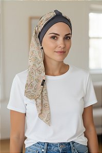 Turbante Aatma Grafite UV 50+ com Lenço Jardim Suave