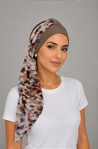 Turbante Aatma Castanho UV 50+ com Lenço Onça Rosé
