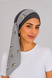 Turbante Aatma Grafite com Lenço Borboletas