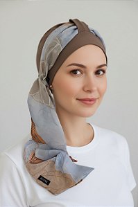 Turbante Aatma Castanho UV 50+ com Lenço Bruma Azul