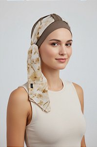 Turbante Aatma Castanho UV 50+ com Lenço Campos de Âmbar