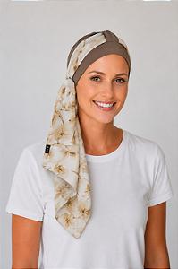 Turbante Aatma Castanho UV 50+ com Lenço Campos de Âmbar