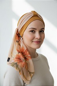 Turbante Aatma Damasco UV 50+ com Lenço Flor de Laranja
