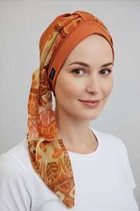 Turbante Aatma Laranja UV 50+ com Lenço Arte da Terra