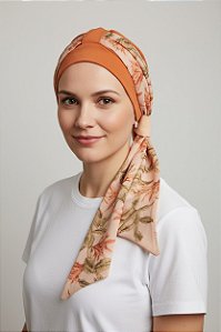 Turbante Aatma Laranja UV 50+ com Lenço Jardim Coral