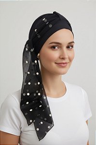 Turbante Aatma Preto UV 50+ com Lenço Poá Noturno