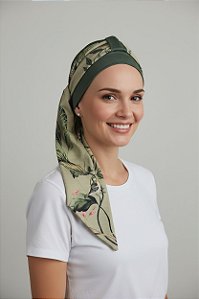 Turbante Aatma Verde Listras UV 50+ com Lenço Sálvia