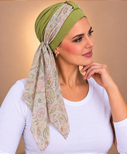 Turbante Aatma Verde Oliva com Lenço Jardim Suave