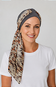 Turbante Aatma Grafite com Lenço Onça Rosé
