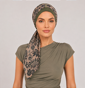 Turbante Aatma Verde Listras UV 50+ com Lenço Boho Floral