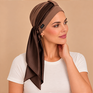 Turbante Aatma Castanho UV 50+ com Lenço Aura de Bronze