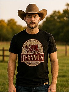 Camiseta Country Preta Texanos Cowboy Manga Curta