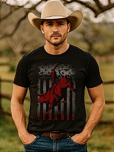 Camiseta Country Preta Texanos Cowboy Manga Curta Tx