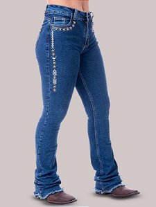 Calça Jeans Country Feminina Bordada Tradicional Texas Farm