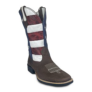 Bota Texana Masculina Couro Legítimo Bordada Paint Horse