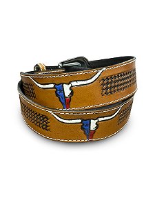 Cinto Country Infantil Cowboy Couro Long Horn Rodeio Agro