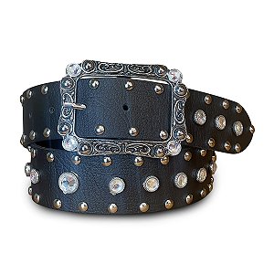 Cinto Country Feminino Couro Preto Cowboy Rodeio Brilho Agro