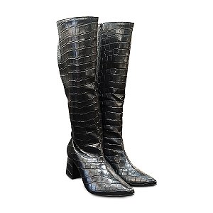 Bota Feminina Cano Longo Montaria Preta Bico Fino Original