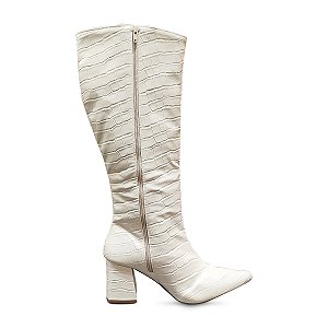 Bota Feminina Cano Longo Branca Montaria Country Bico Fino