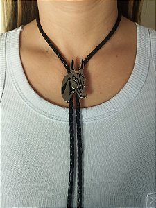 Gravata Country Colar Feminino Ajustável Couro Mula