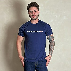Camiseta Masculina Country Azul Bandeira EUA Paint Horse
