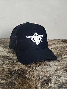 Boné Country Telinha Aba Curva Texanos Trucker Preto Branco