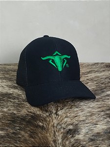 Boné Country Telinha Aba Torta Texanos Rodeio Preto Verde