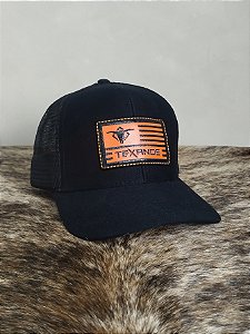 Boné Country Redinha Aba Curva Texanos Trucker Preto Laranja