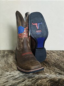 Bota Texana Masculina Texas Rodeo Couro Legítimo Marrom EUA