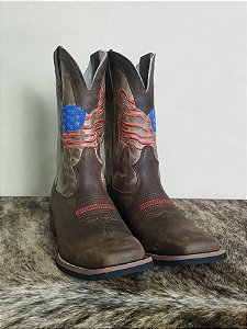 Bota Texana Masculina Texas Rodeo Couro Legítimo Marrom EUA
