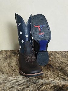 Bota Texana Masculina Texas Rodeo Couro Legítimo Bandeira