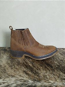 Botina Country Couro Legítimo Solado Jump Cano Curto Bege