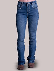 Calça Jeans Feminina Texas Farm Bordada Tradicional Flare