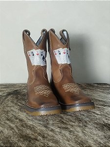 Bota Texana Masculina Couro Cano Alto Solado Jump Baralho