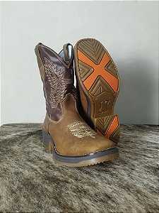 Bota Texana Masculina Couro Cowboy Solado Jump Original Bege