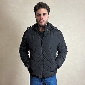 Jaqueta Masculina Puffer Blusa De Frio Com Capuz Preto