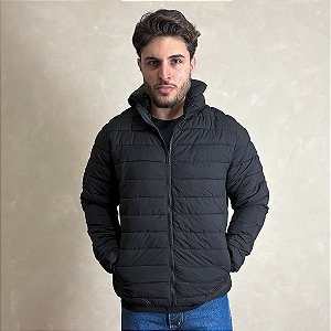 Jaqueta Casaco Masculino Blusa Puffer Inverno Zíper Preto