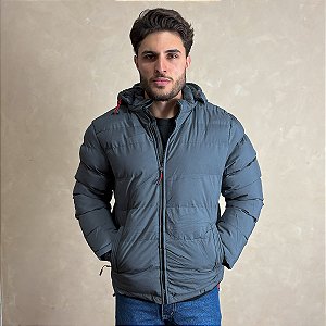 Jaqueta De Frio Intenso Casaco Forrado Estiloso Puffer Cinza