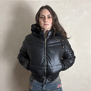 Jaqueta Feminina Cropped Curta Puffer Bobojaco Frio Preto