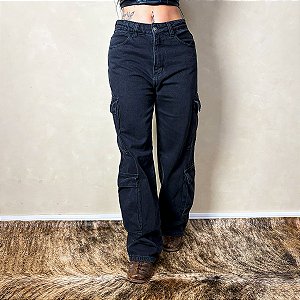 Calça Jeans Feminina Cargo Levanta Bumbum Cintura Alta Top