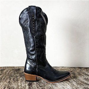Bota Feminina Couro Legítimo Bordada Bico Fino Rodeio Texana