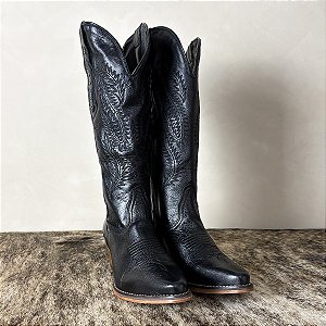 Bota Feminina Couro Legítimo Bordada Bico Fino Rodeio Texana