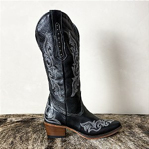 Bota Country Montaria Feminina Couro Cano Longo Zíper Texana