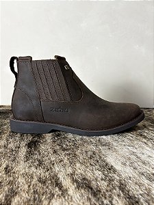 Botina Masculina Country Bico Redondo Couro Genuíno Zebu Gel