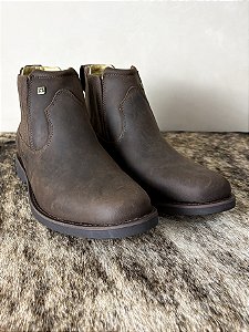 Botina Masculina Country Bico Redondo Couro Genuíno Zebu Gel