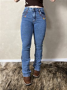 Calça Jeans Feminina Country Bordada Flare Texas Farm Clara