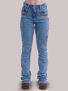 Calça Jeans Feminina Country Bordada Flare Texas Farm Clara