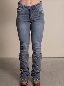 Calça Jeans Feminina Texas Farm Country Bordada Flare Agro