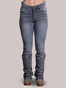 Calça Jeans Feminina Texas Farm Country Bordada Flare Agro